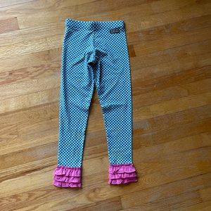 NWOT Matilda Jane Blue Check Leggings Pink Ruffle Size 8